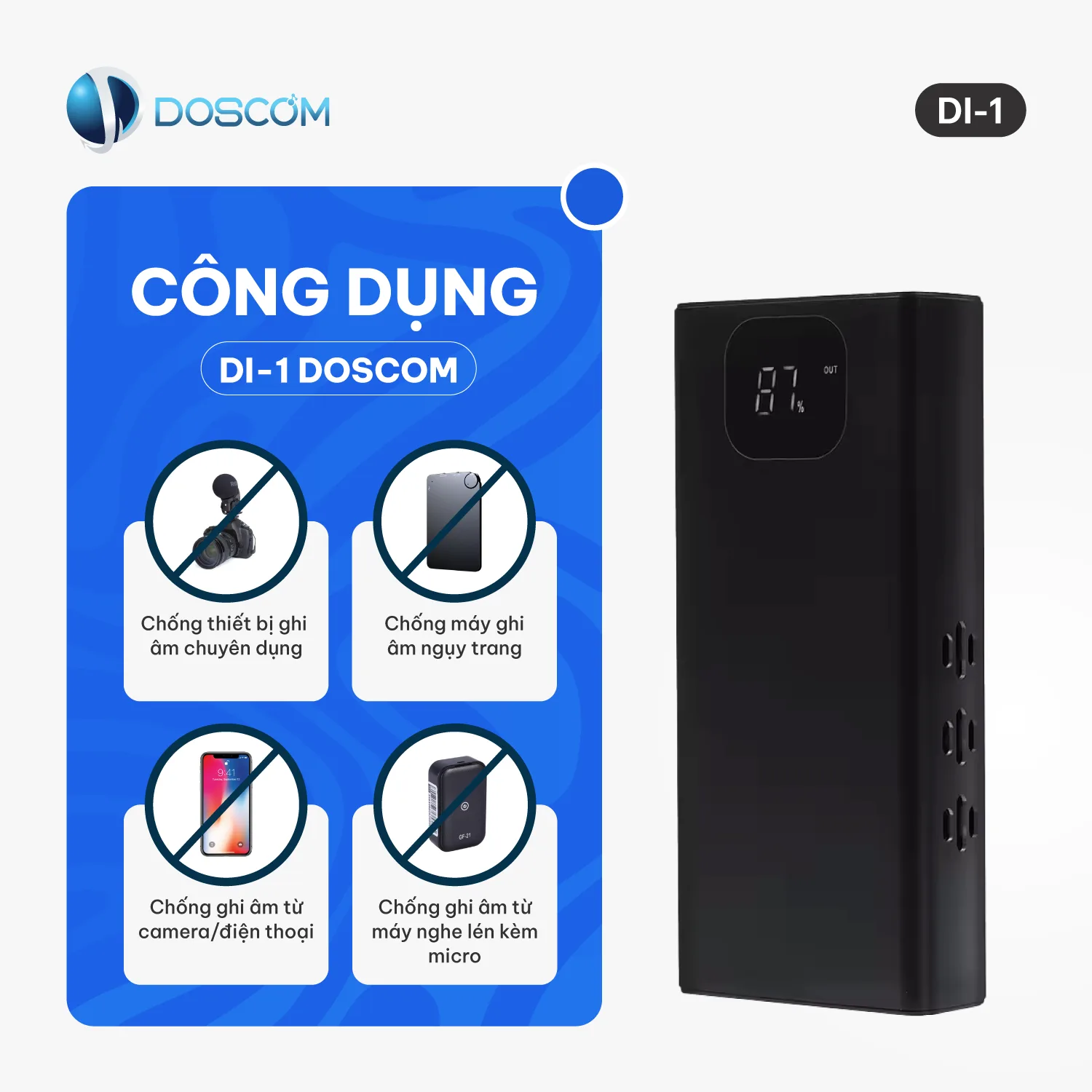 Các sản phẩm chống ghi âm công nghệ mới của Doscom có thể chặn sóng ghi của nhiều thiết bị khác nhau