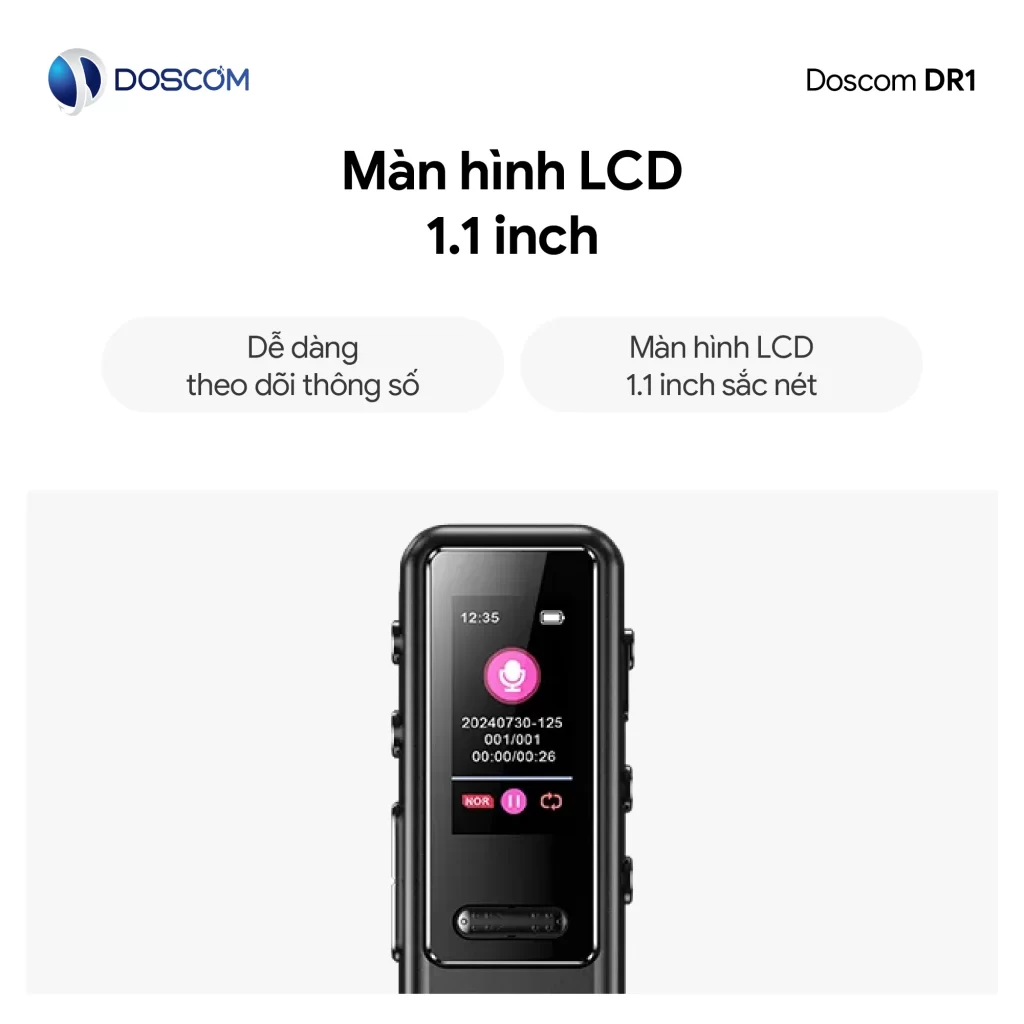Thiết bị ghi âm Dr1 mini với kích thước nhỏ gọn có màn hình LCD sắc nét