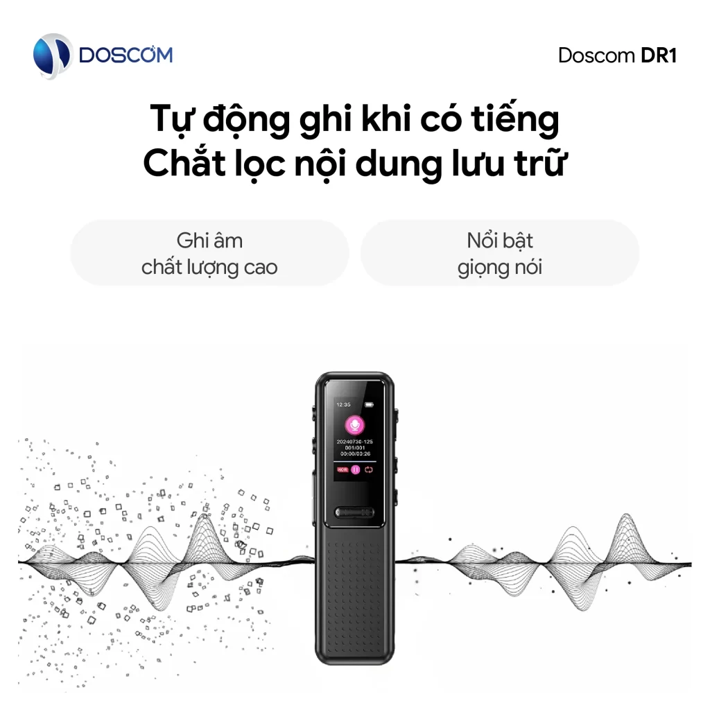 Thiết bị ghi âm DR1 Doscom có thể ghi âm tự động bằng giọng nói