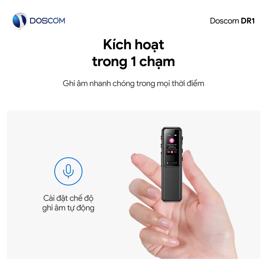 Thiết bị ghi âm DR1 Doscom có thể kích hoạt ghi âm chỉ trong 1 chạm