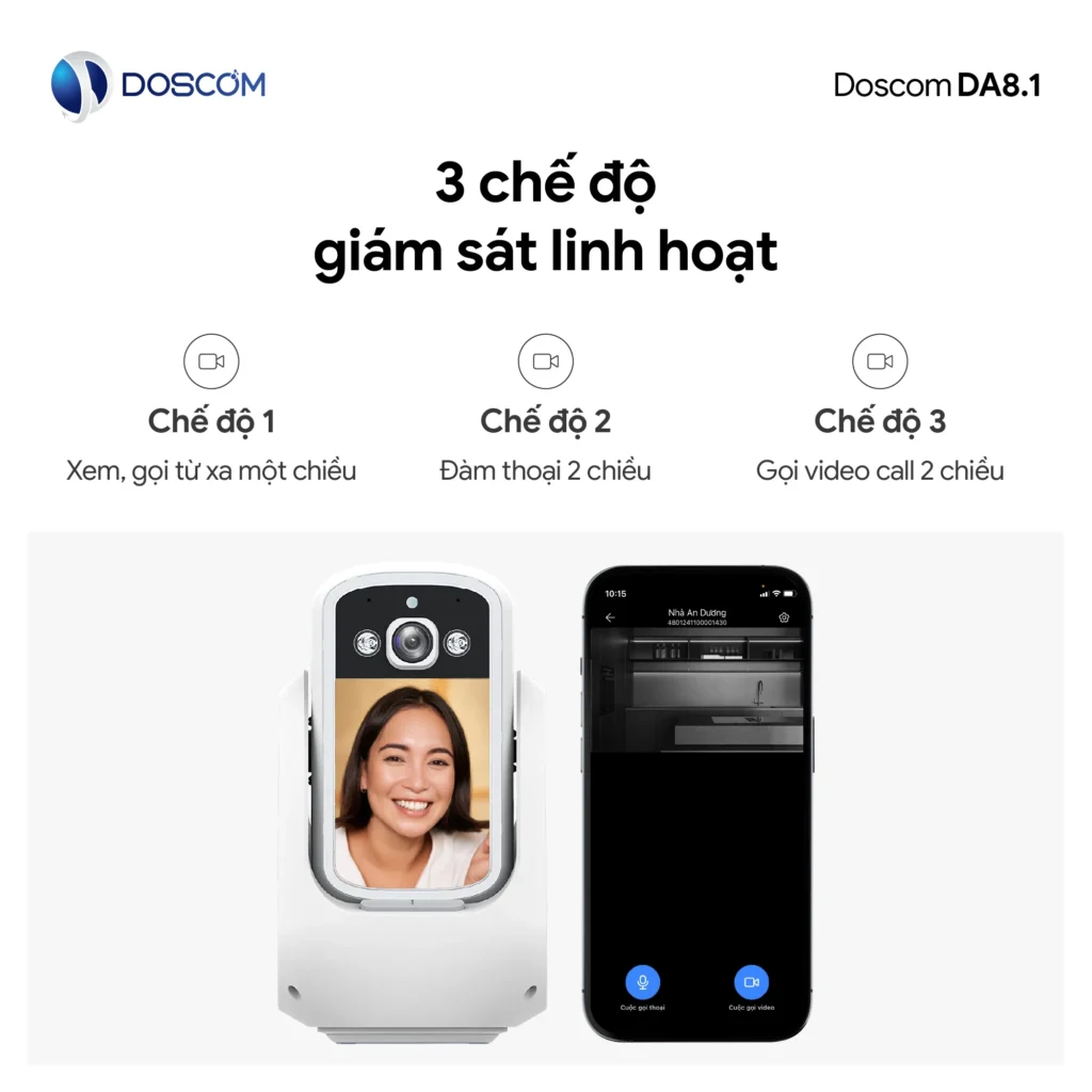 Camera gọi video 2 chiều DA8.1 Doscom có chế độ giám sát đa dạng