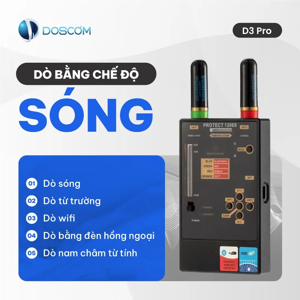 Thiết bị dò sóng Doscom hỗ trợ tìm kiếm thiết bị đặt lén hiệu quả