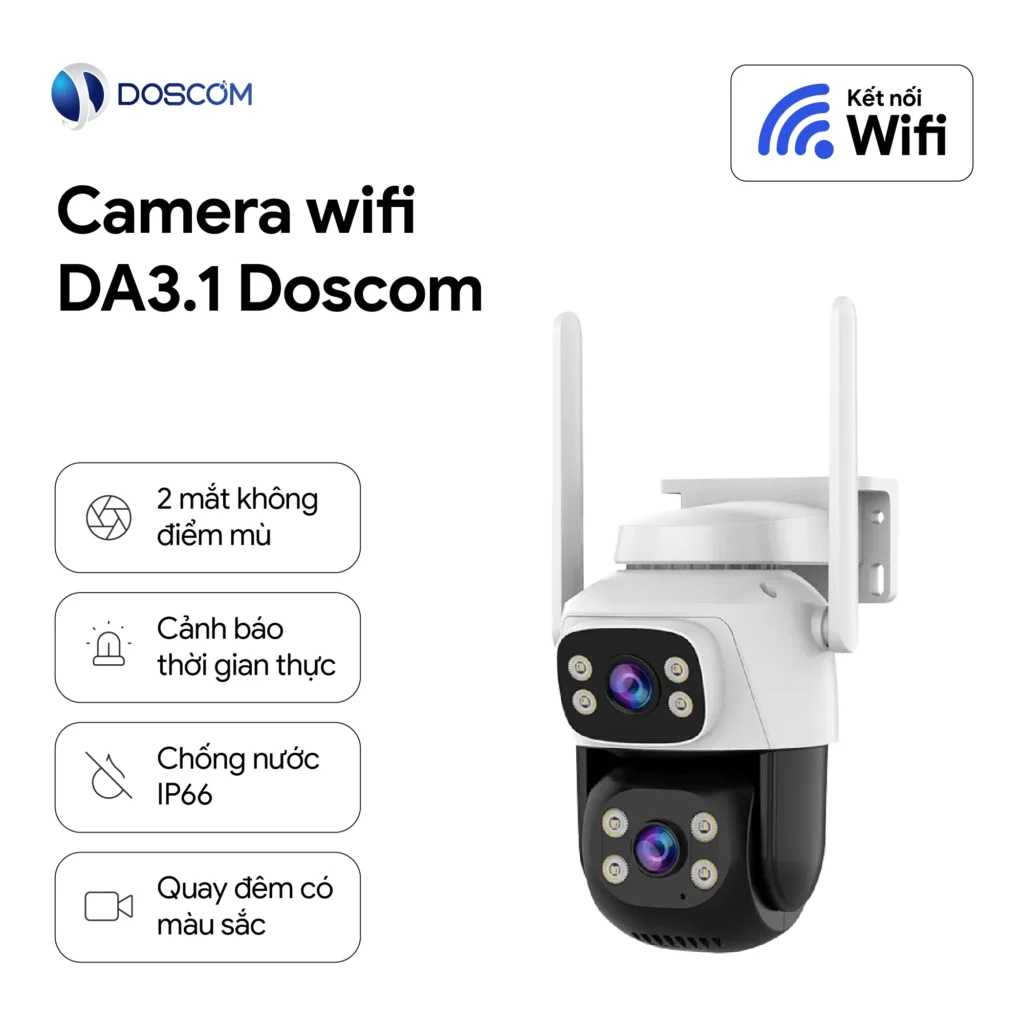 CAMERA WIFI DA3.1 DOSCOM - CAM NGOÀI TRỜI 2 MẮT KÉP SỬ DỤNG WIFI