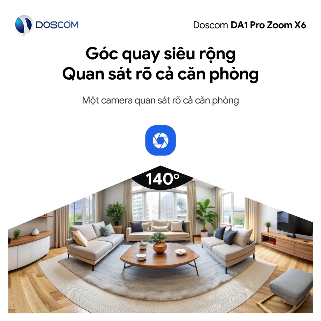Camera DA1 Pro Zoom X6 Doscom với góc nhìn rộng toàn cảnh