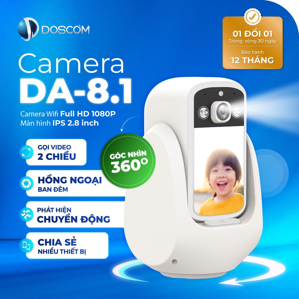 Camera trong nhà gọi video 2 chiều dành cho gia đình DA8.1 Doscom