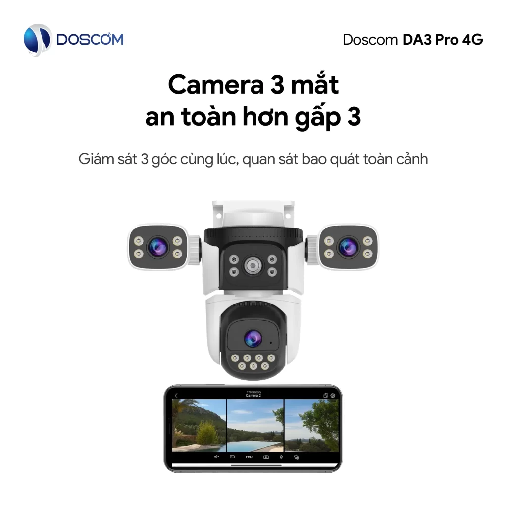 Camera 3 mắt giám sát 3 khung hình rộng