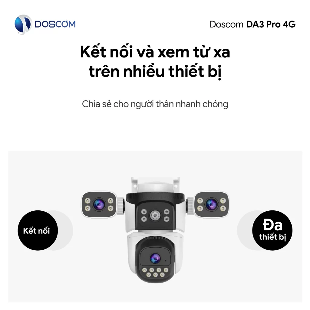 Camera 4G DA3 Pro Doscom có thể kết nối và xem từ xa trên nhiều thiết bị