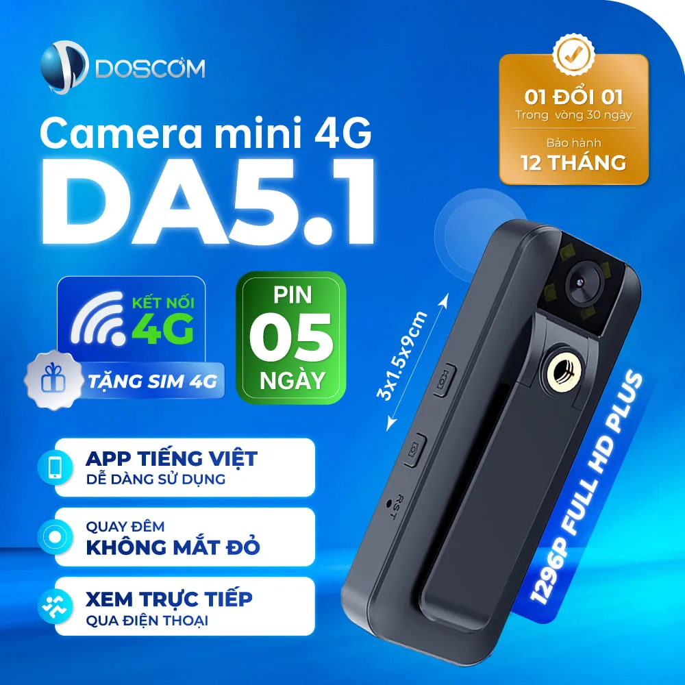 Camera mini 4G kẹp áo DA5.1 Doscom