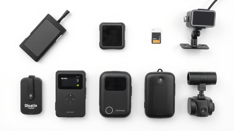 So sánh 5 loại GPS định vị xe ô tô: GPSLogger, OBD-II GPS, SIM GPS Tracker, Tracker từ tính, Camera hành trình GPS trên nền trắng
