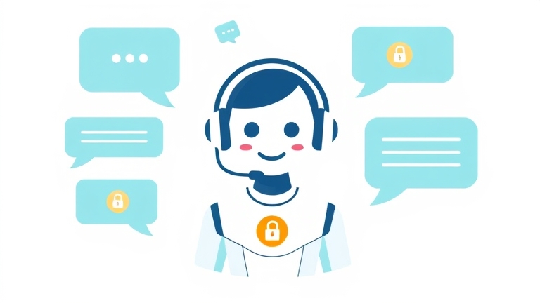 Hình ảnh minh hoạ FAQ với biểu tượng hỗ trợ khách hàng, các bong bóng hỏi đáp, và các icon bảo mật