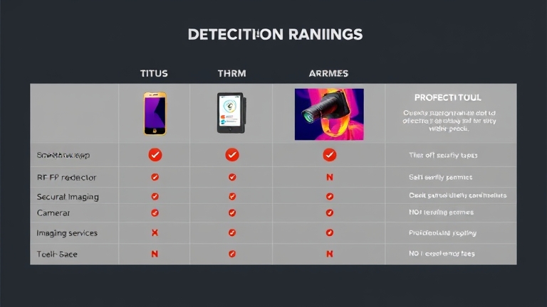 Bảng so sánh chi tiết 7 công cụ phát hiện camera giấu kín về hiệu quả, chi phí, và khả năng detection
