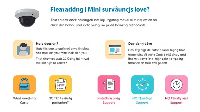 Infographic câu hỏi thường gặp về camera mini giám sát giá rẻ: chi phí, cách lắp, bảo mật, hỗ trợ, giúp chủ shop quyết định dễ dàng.