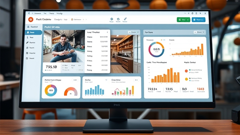 Giao diện Doscom POS hiển thị dashboard tích hợp camera giám sát, dữ liệu bán hàng, và quản lý đa kênh Shopee TikTok Lazada.