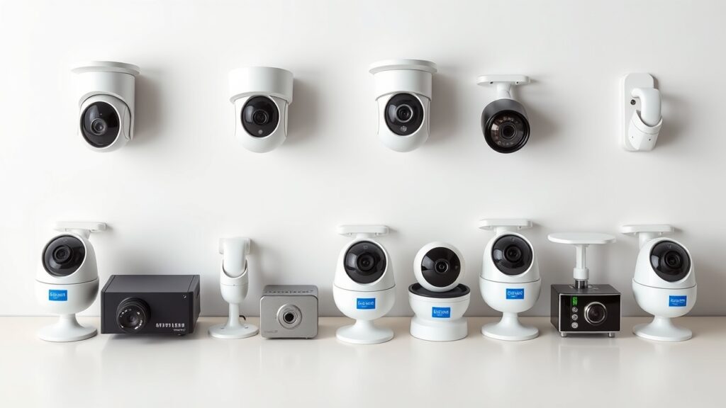 Bảng so sánh 7 camera mini giám sát giá rẻ tốt nhất 2026 với giá niêm yết và thông số kỹ thuật chi tiết trên nền trắng