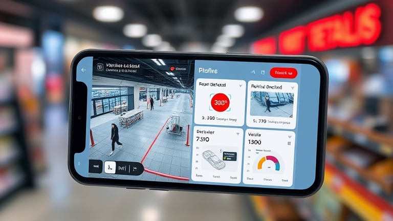 Giao diện ứng dụng quản lý camera wifi 4G 360 độ tiếng Việt, hiển thị feed trực tiếp, phát hiện AI người và xe, dùng cho cửa hàng