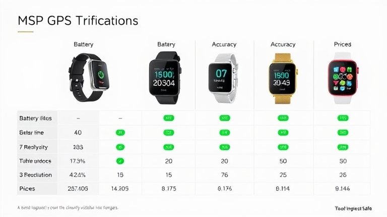 Bảng so sánh thông tin kỹ thuật các loại định vị GPS: pin, độ chính xác, giá cả, được hiển thị dạng biểu đồ