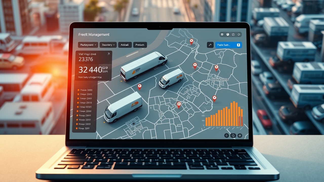 Giao diện phần mềm quản lý đội xe với bản đồ định vị xe ô tô hợp pháp, hiển thị vị trí các xe giao hàng trên bản đồ thành phố, minh hoạ hệ thống theo dõi minh bạch.