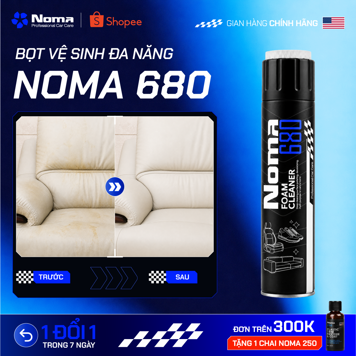 Bọt vệ sinh Noma680 làm sạch ghế da ô tô hiệu quả trước và sau