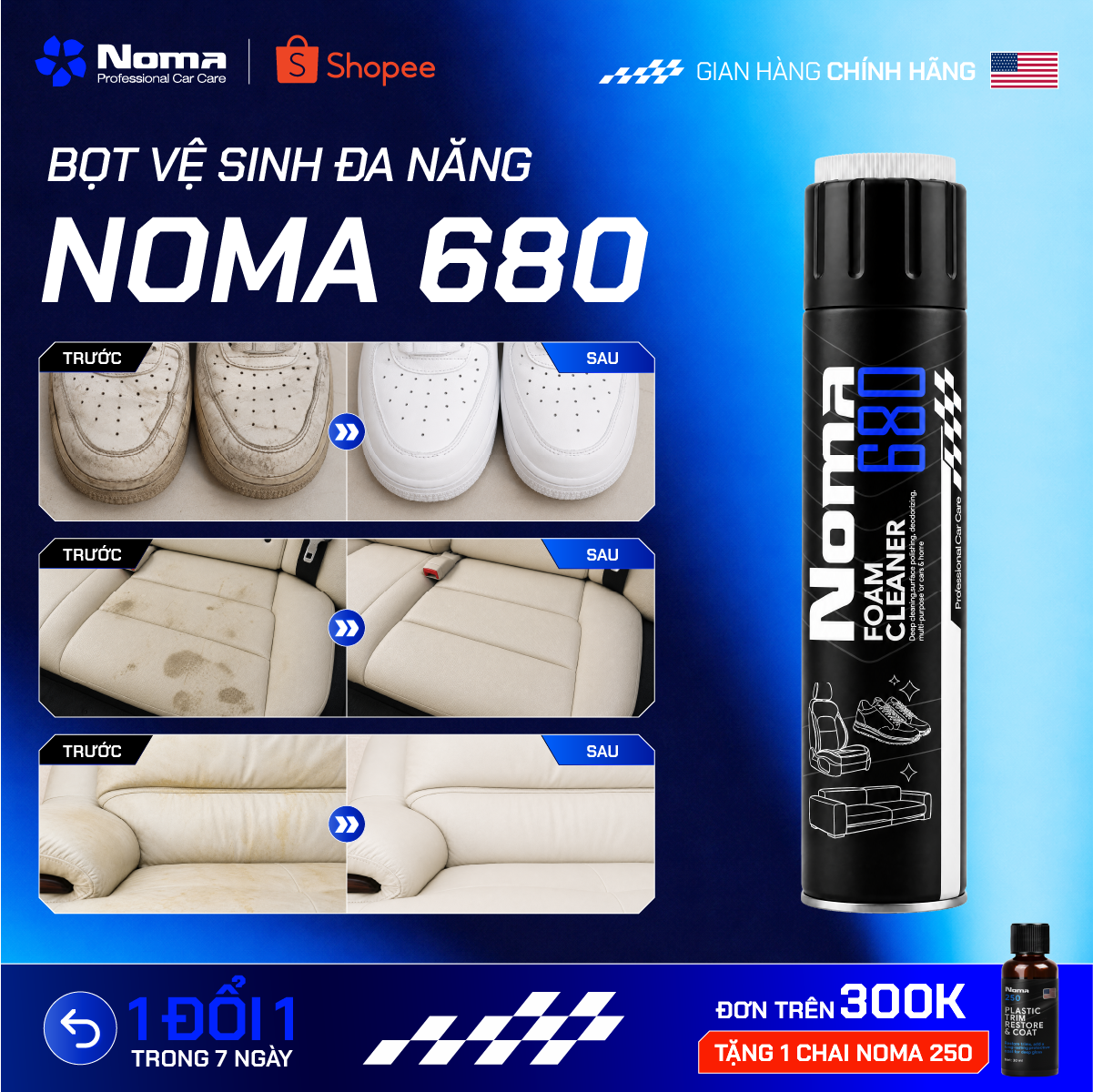 Bọt vệ sinh Noma680 làm sạch ghế nỉ, thảm và sofa trước và sau