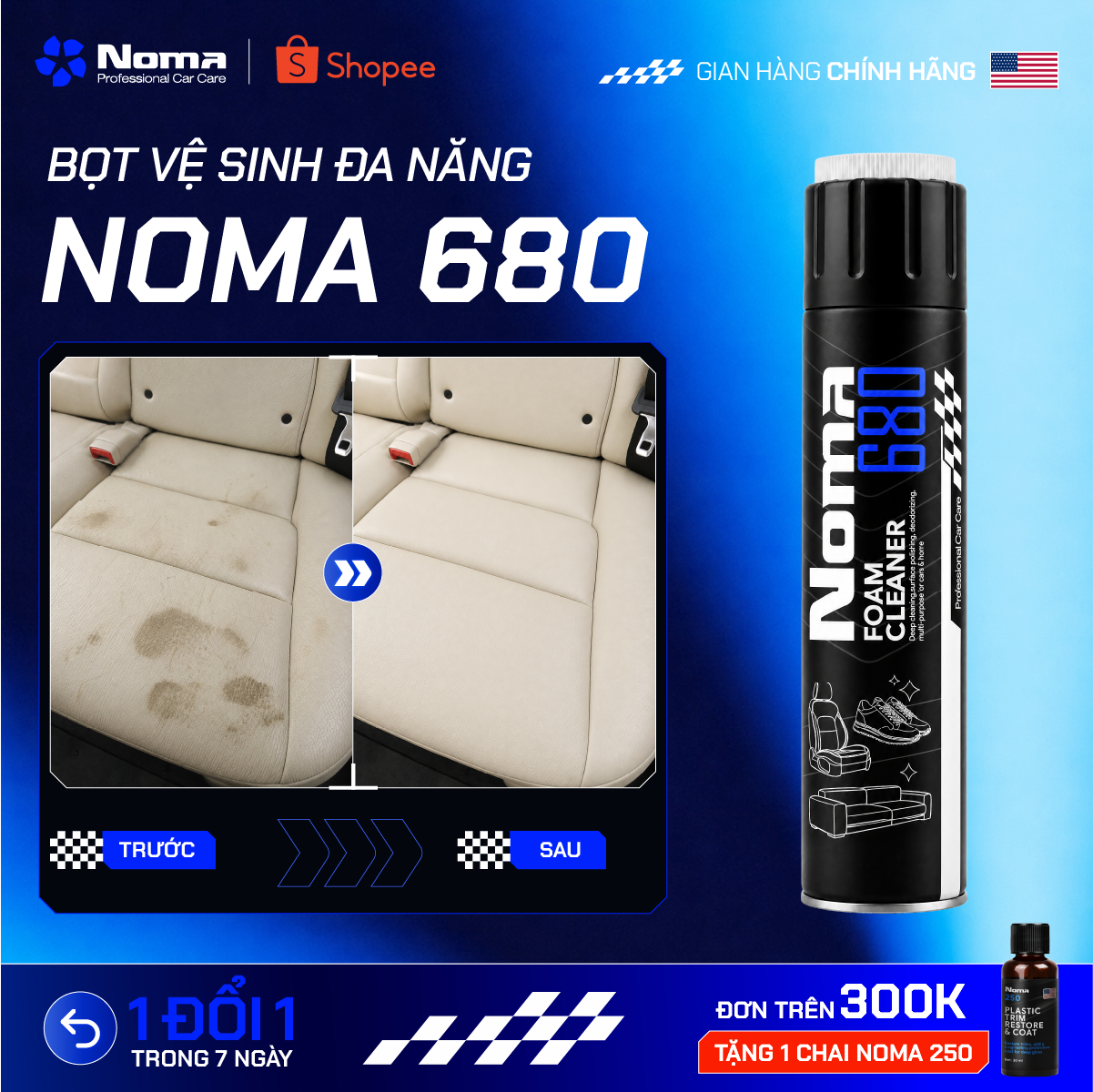 So sánh trước sau khi sử dụng bọt vệ sinh Noma680 cho giày, ghế nỉ, sofa