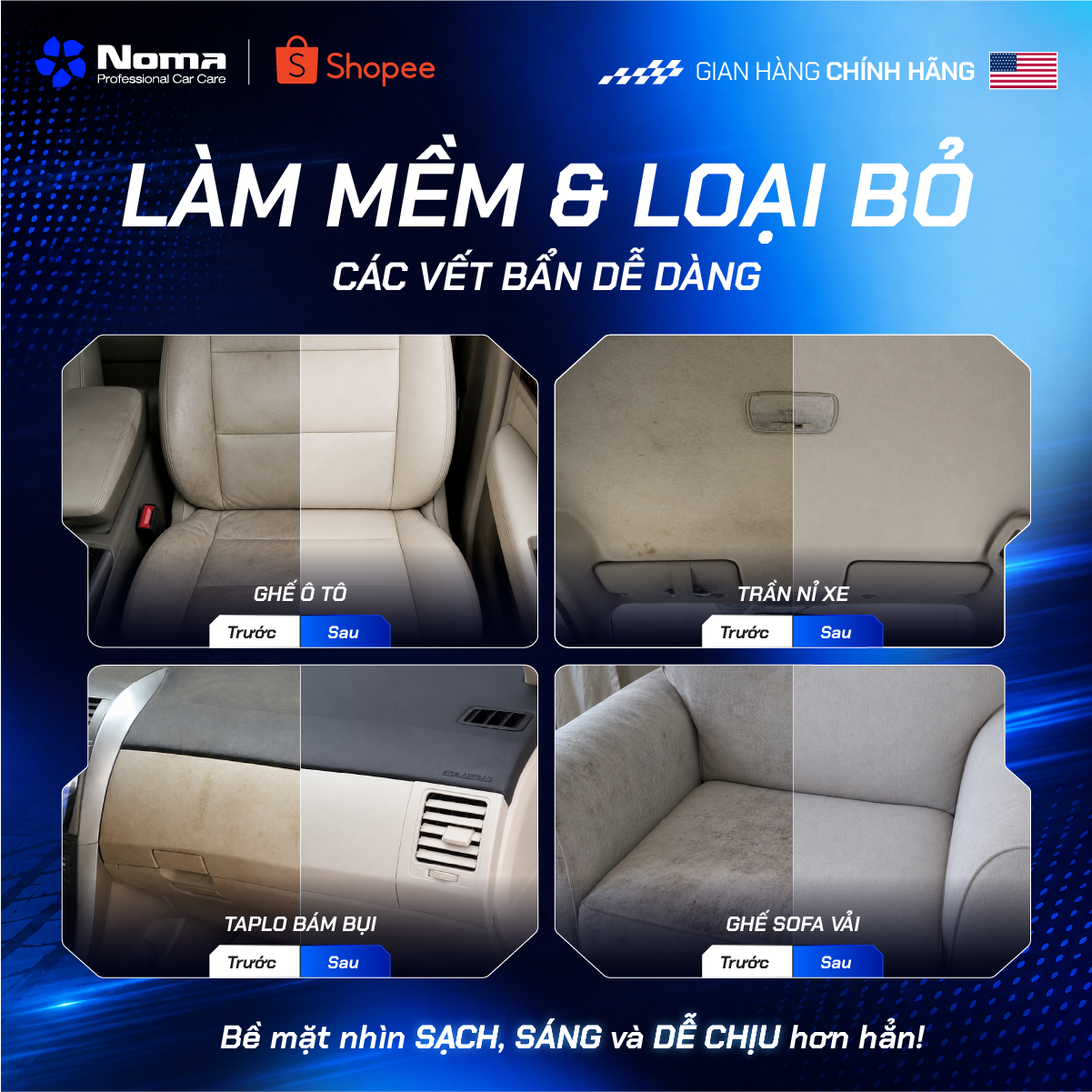 Làm sạch nỉ, ghế ô tô, trần xe, taplo bàm buhi với Noma680