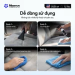 4 bước sử dụng NOMA 692: hút bụi, xịt dung dịch, chà, lau sạch