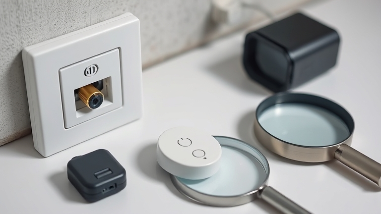 Các loại thiết bị theo dõi ẩn bao gồm camera siêu nhỏ, định vị GPS và máy ghi âm được sắp xếp để so sánh