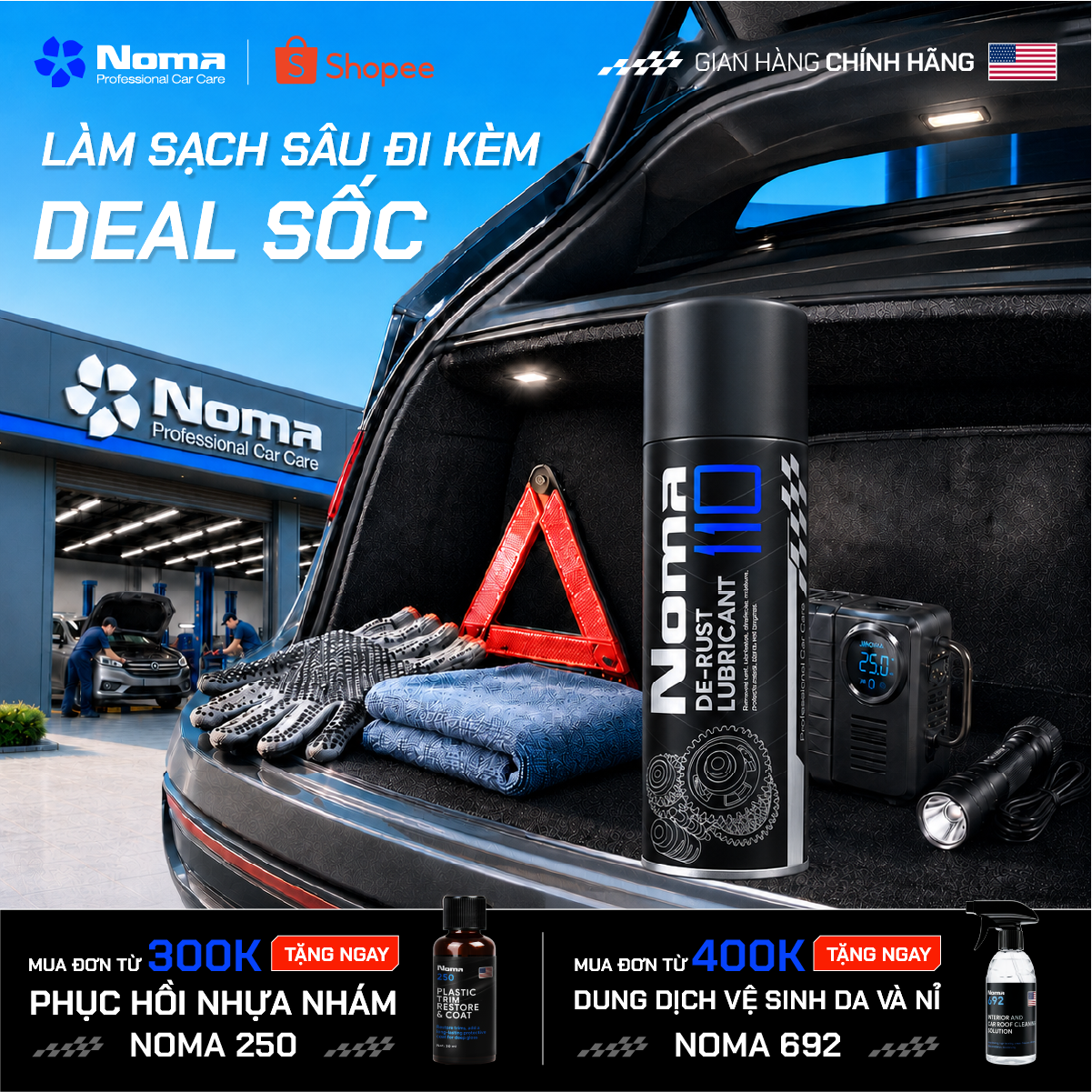 Bộ dụng cụ chăm sóc xe đi kèm Noma 110 tại xưởng sửa chữa