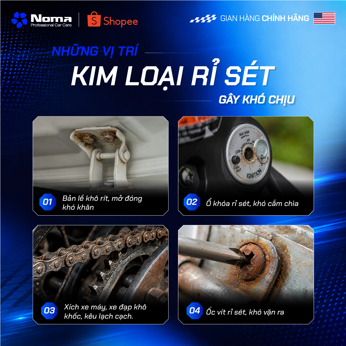 Các vị trí rỉ sét trên ô tô cần tẩy rỉ bôi trơn