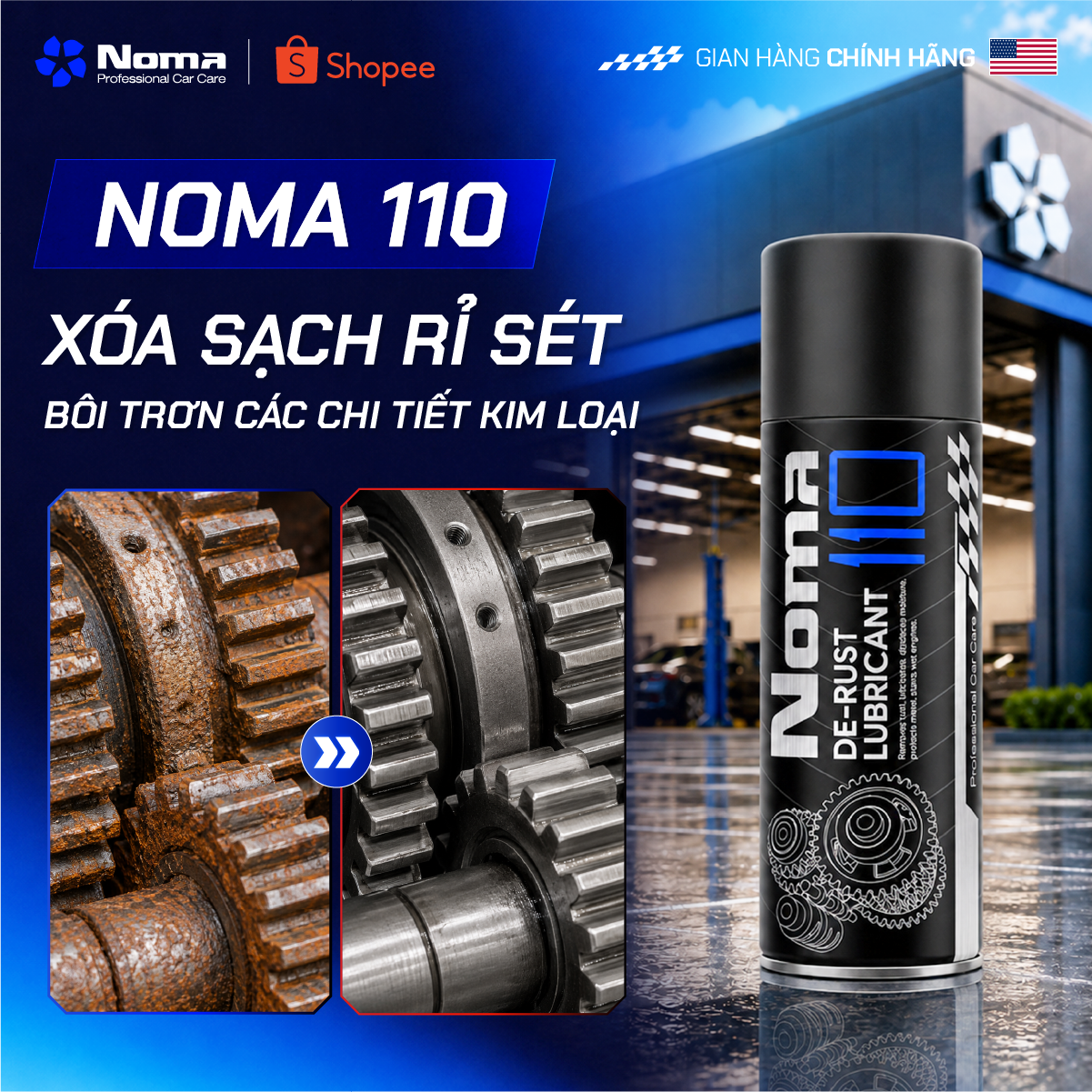Noma 110 xóa sạch rỉ sét bôi trơn các chi tiết kim loại xe