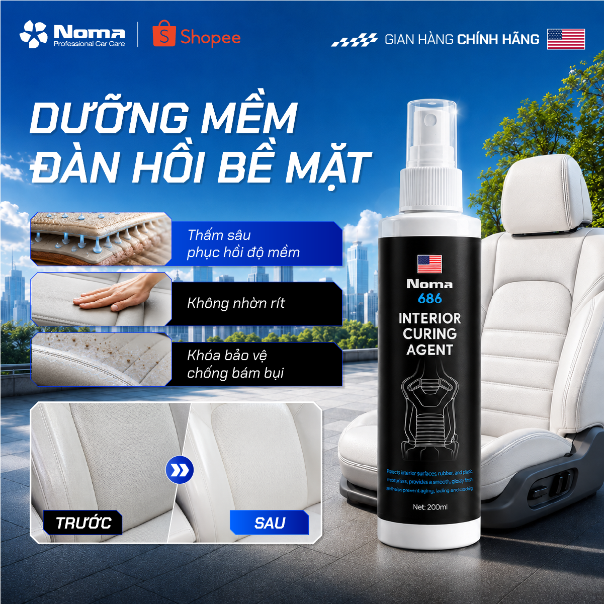 NOMA 686 Curing Agent dưỡng ẩm bảo vệ ghế da - thẩm thấu sâu, không nhờn rít, chống bám bụi