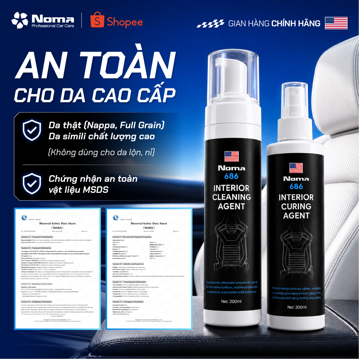 NOMA 686 an toàn cho da cao cấp Nappa Full Grain và simili, đạt chuẩn MSDS GHS