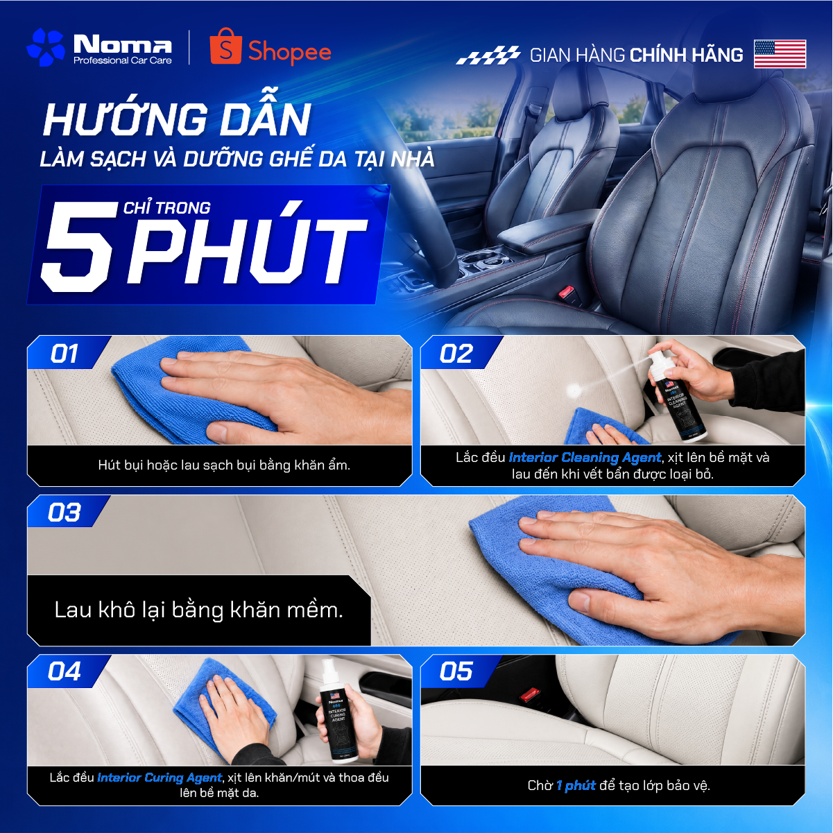 Quy trình 5 bước vệ sinh dưỡng ghế da ô tô chuyên nghiệp với NOMA 686 tại nhà