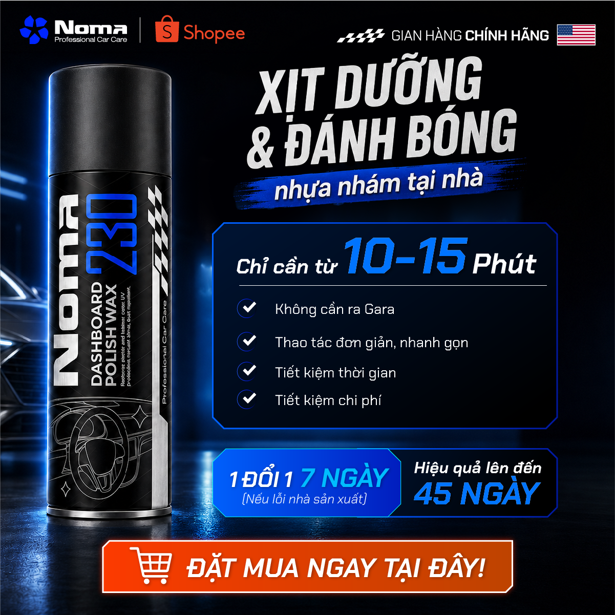 Hiệu quả xịt dưỡng nhựa NOMA 230 - phủ 10-15 phút, hiệu quả 45 ngày