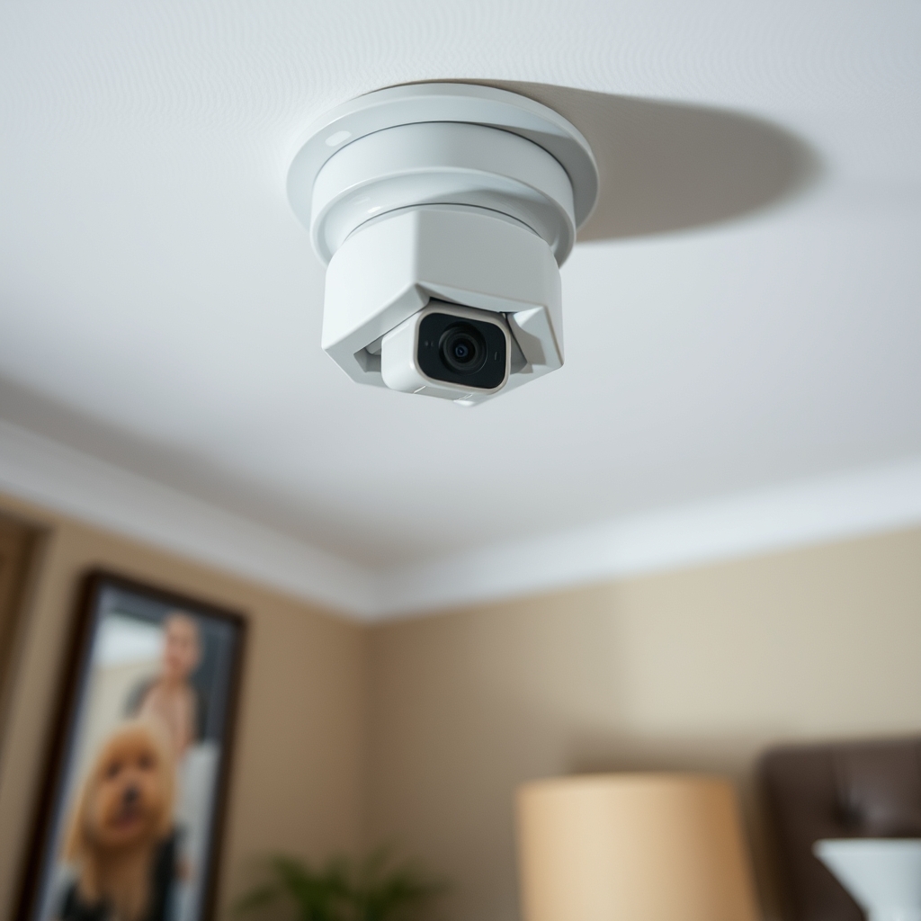 Ví dụ camera ẩn trong phòng ngủ — thiết bị theo dõi nhỏ được giấu trong bóng đèn hoặc góc trần, phạm vi phát hiện máy dò