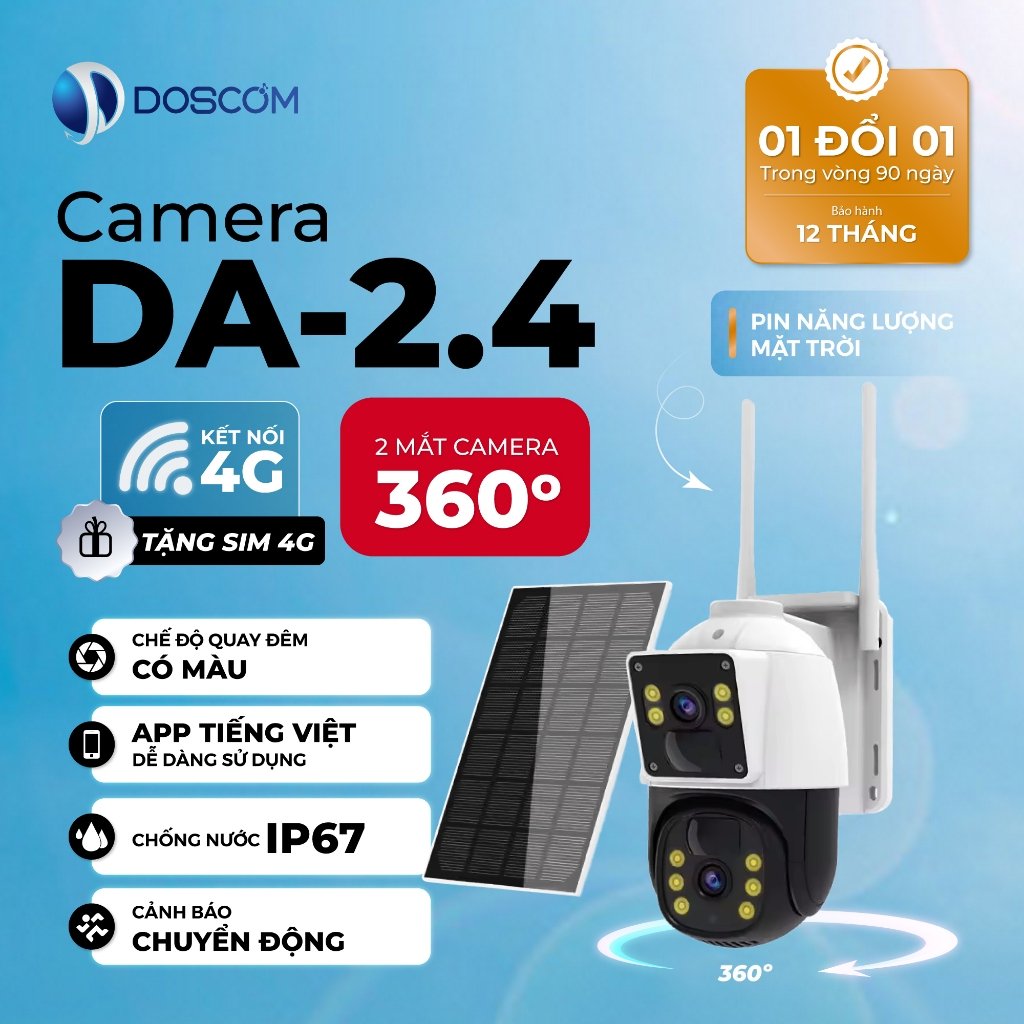 camera 4G năng lượng mặt trời — Camera 4G năng lượng mặt trời DA2.4 Doscom với 2 mắt kép 360 độ