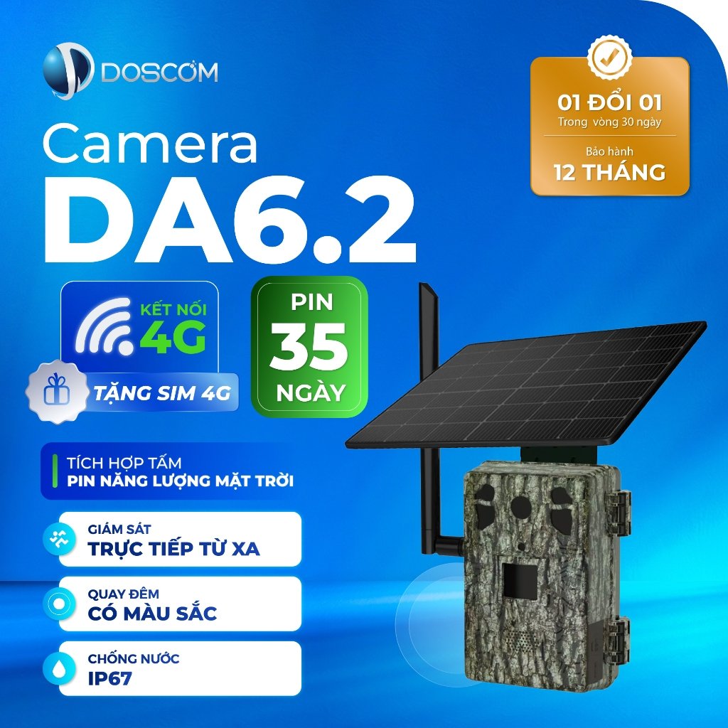 camera năng lượng mặt trời — Camera năng lượng mặt trời DA6.2 Doscom với pin mặt trời và kết nối 4G
