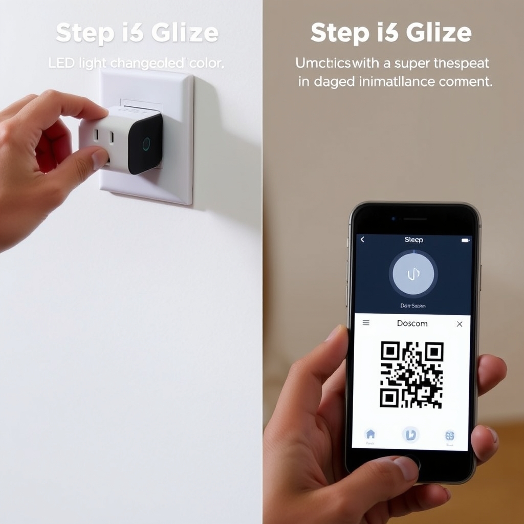 Quy trình kết nối camera WiFi Doscom: cắm nguồn điện và quét mã QR trên ứng dụng Doscom