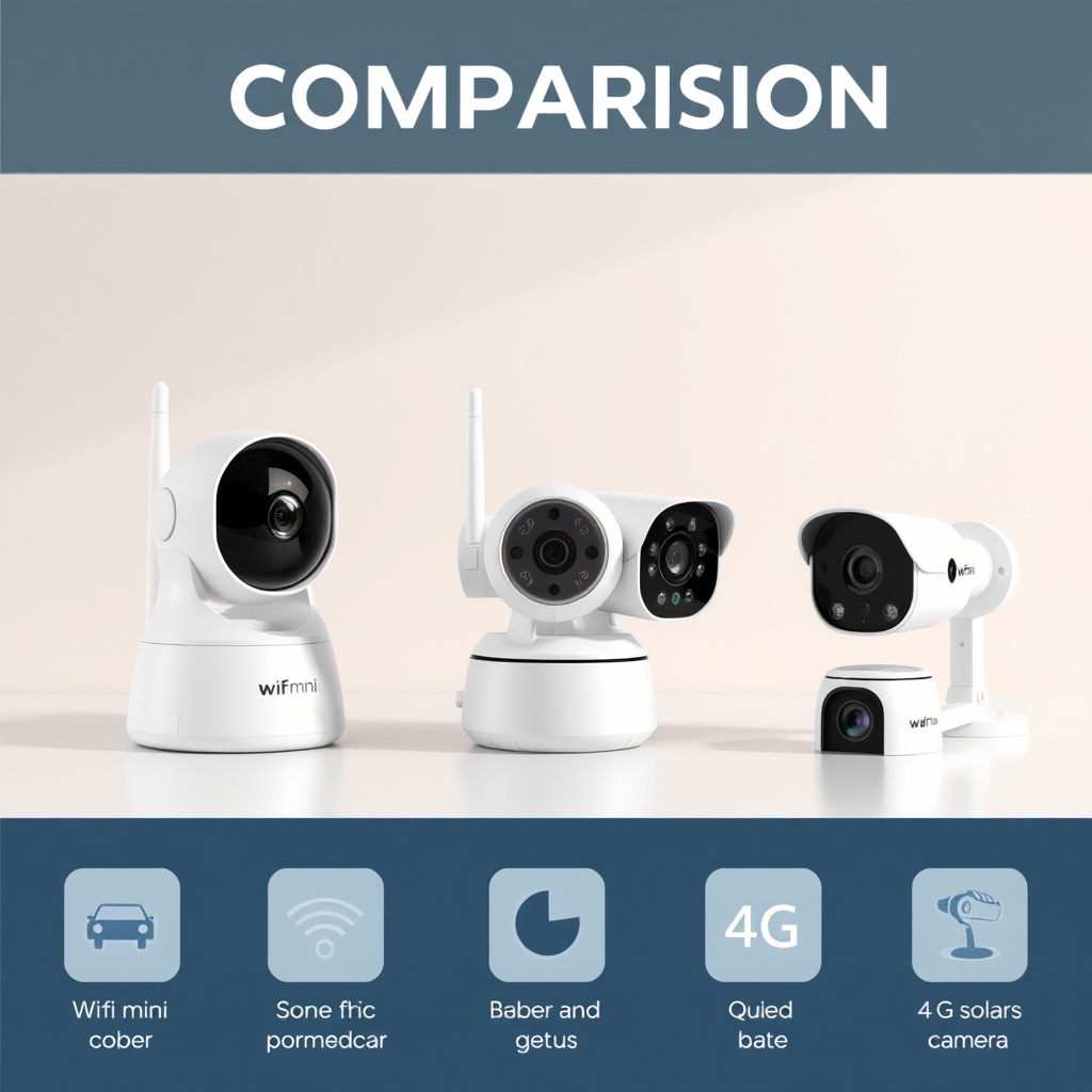 So sánh camera quan sát: Doscom DA1 Pro WiFi mini, camera WiFi khác, camera 4G năng lượng mặt trời
