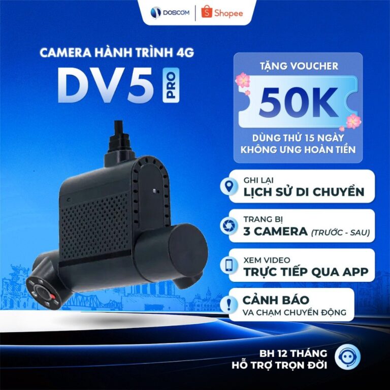 định vị GPS camera hành trình — Định vị GPS camera hành trình DV5 Pro Doscom tích hợp 2 camera