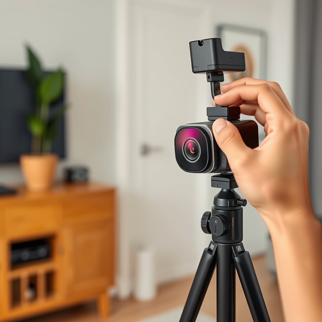 Người dùng lắp đặt camera gọi video 2 chiều Doscom DA8.1 trong nhà.