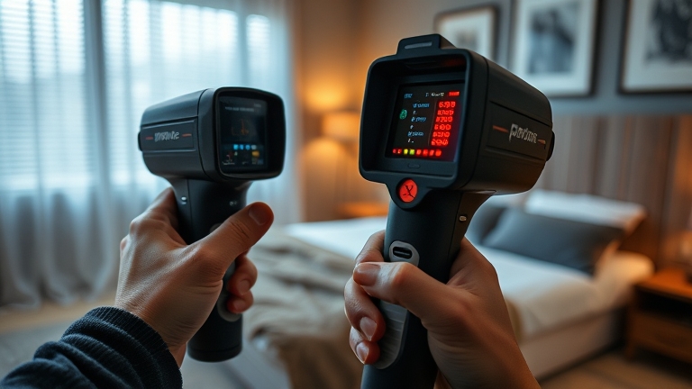Máy dò phi tuyến tính quét sóng điện từ để phát hiện camera ẩn và thiết bị nghe lén trong không gian kín, đảm bảo an ninh gia đình hiệu quả
