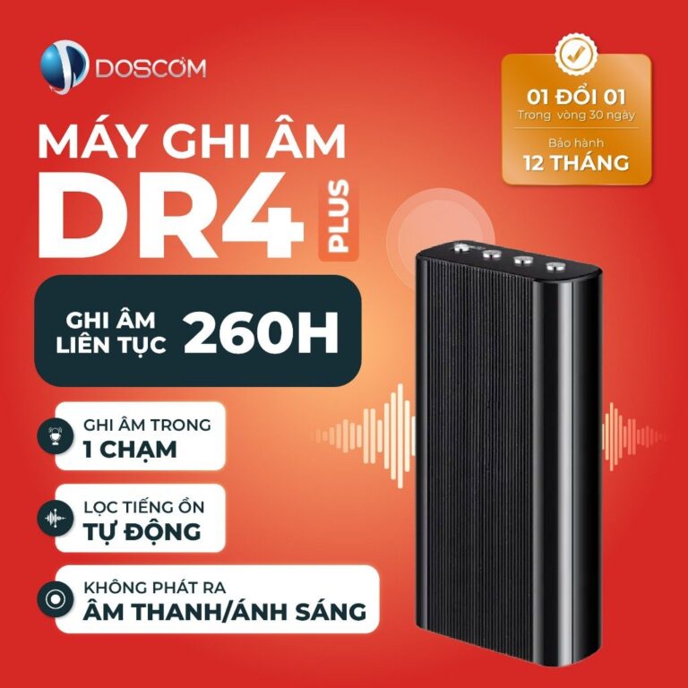 máy ghi âm mini chuyên dụng — Máy ghi âm mini DR4 Plus DOSCOM với khả năng ghi âm liên tục 260 giờ