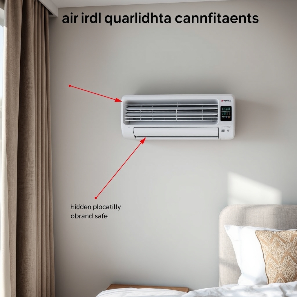 Góc phòng ngủ hiện đại với các vị trí dễ lắp camera quay lén như máy lạnh, kệ sách