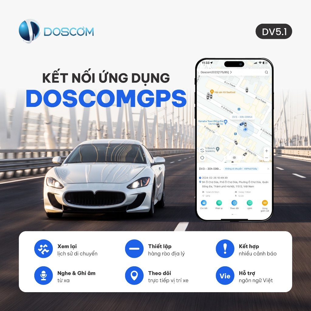 Ứng dụng DoscomGPS kết nối định vị hành trình thời gian thực