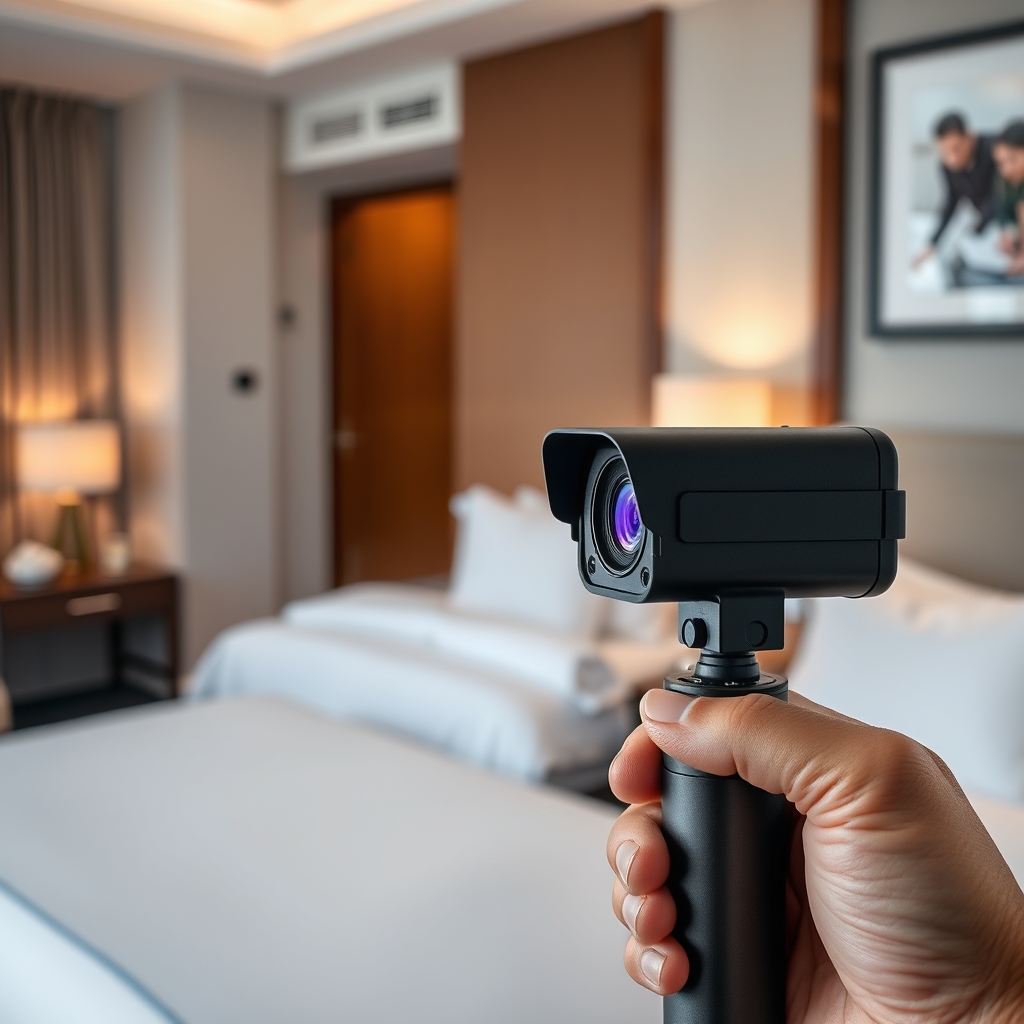 Ảnh minh họa máy dò camera Doscom D1 quét phòng khách sạn, phát hiện camera WiFi và thiết bị nghe lén hiệu quả