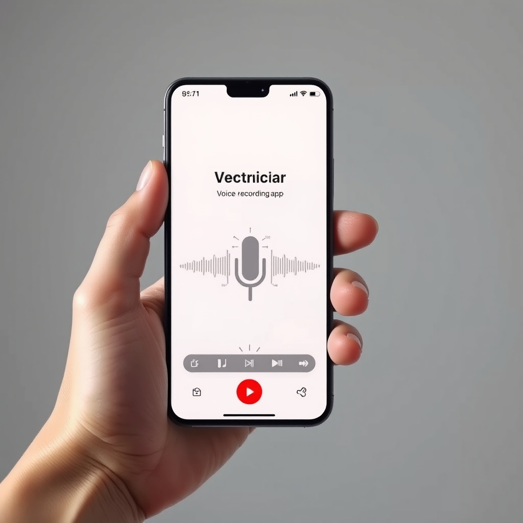 Điện thoại thông minh hiển thị ứng dụng ghi âm tự động với biểu đồ sóng âm thanh, tay cầm máy