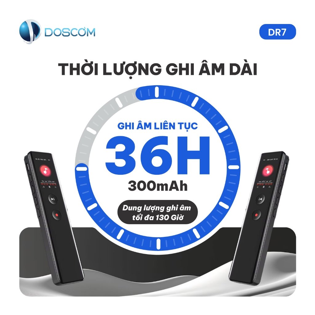Thời lượng pin 36 giờ với dung lượng ghi âm tối đa 130 giờ