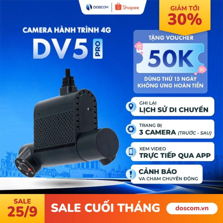 Định Vị GPS DV5 Pro Doscom Tích Hợp Camera Hành Trình 2 Mắt Cam, Theo Dõi Thời Gian Thực, Tặng Sim