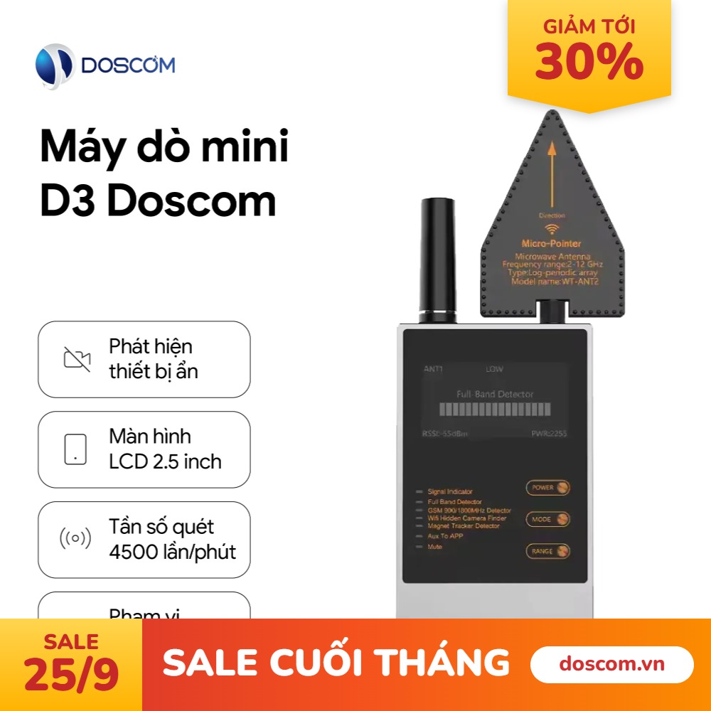 THIẾT BỊ DÒ D3 DOSCOM - DÒ CAMERA ẨN, MÁY NGHE LÉN, ĐỊNH VỊ, ... CHUYÊN DỤNG